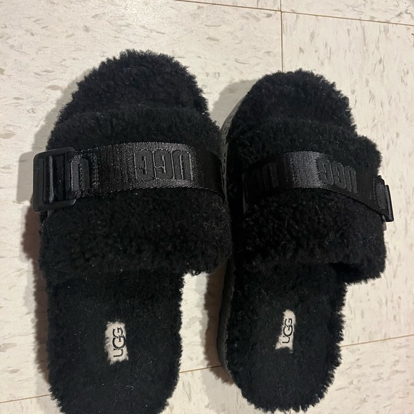 UGG Shoes - UGG Black Fuzzy Slide Sandals